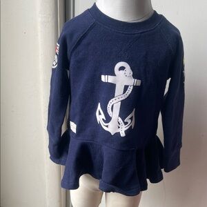 Ralph Lauren Baby Navy Sweatshirt Dress Sz 9M Anchor Naval Embroidered
